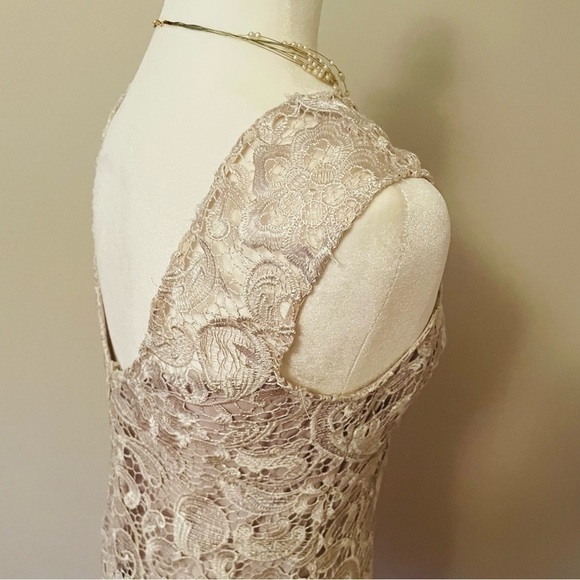 Francesca’s Lace Overlay Mini Dress – Silver/White, Elegant, Size Medium - Picture 5 of 13